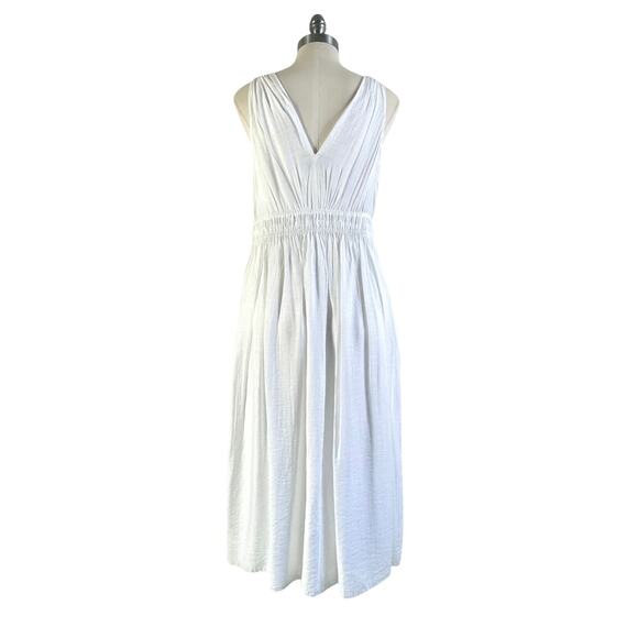 Vince Pleated Double V-neck Maxi Dress Smocked Waist White - Picture 8 of 11